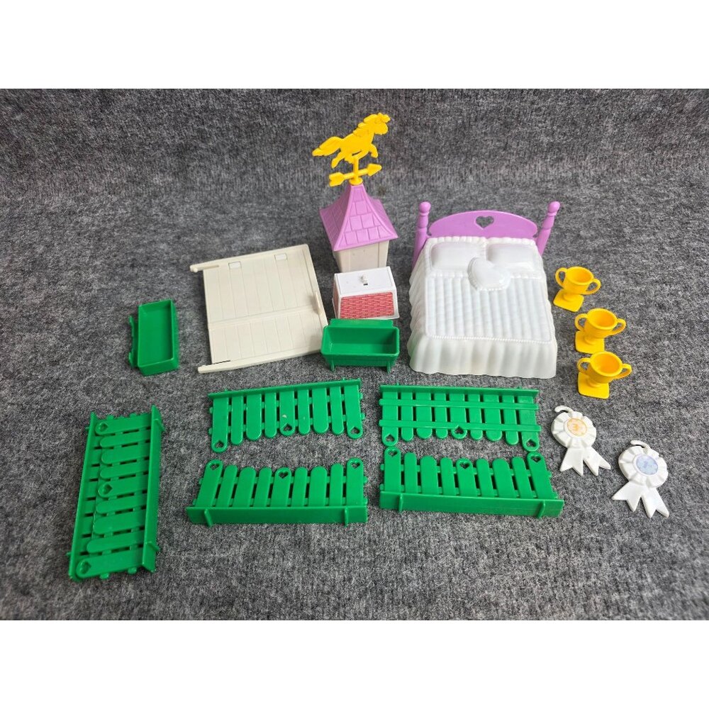Vintage 1980s My Little Pony Toy Stable Accessories Bed Fence Ribbons Trophies
